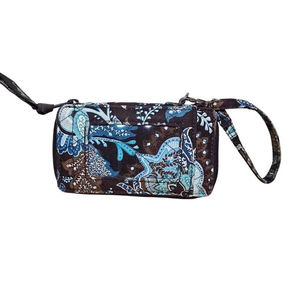 Vera Bradley All in One Wristlet Wallet Zip Java Blue Turquoise Brown - Picture 1 of 6